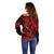 Hawaii Fish Hook Off Shoulder Sweater Hibiscus Hawaii Tribal Tattoo Red Version LT01 - Polynesian Pride