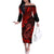 Hawaii Fish Hook Off The Shoulder Long Sleeve Dress Hibiscus Hawaii Tribal Tattoo Red Version LT01 Women Red - Polynesian Pride