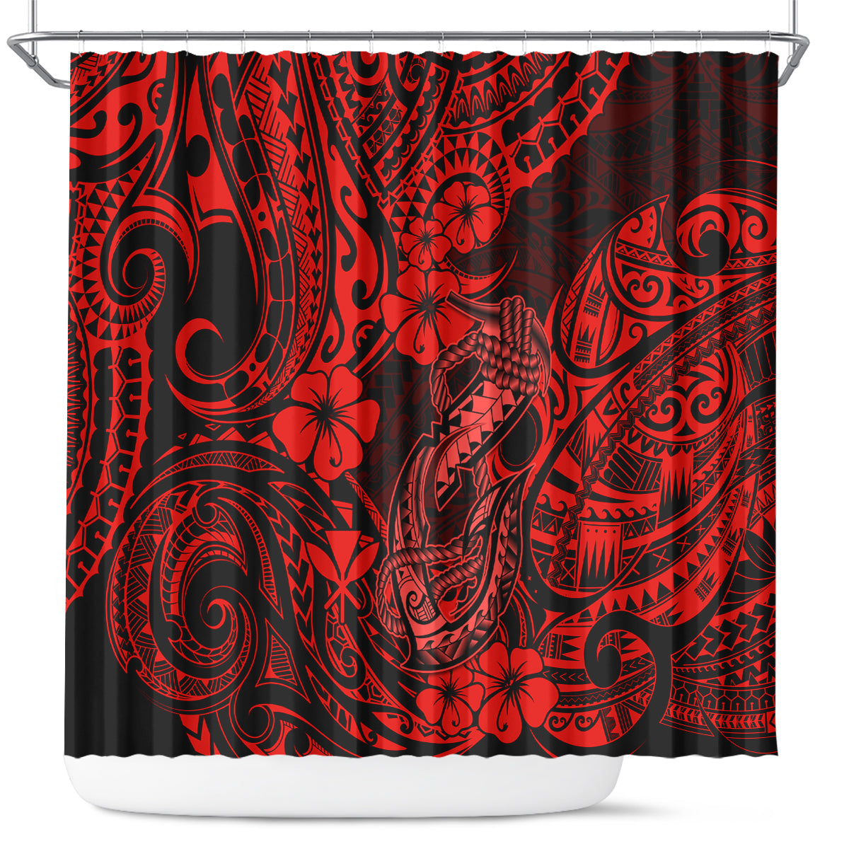 Hawaii Fish Hook Shower Curtain Hibiscus Hawaii Tribal Tattoo Red Version LT01 Red - Polynesian Pride