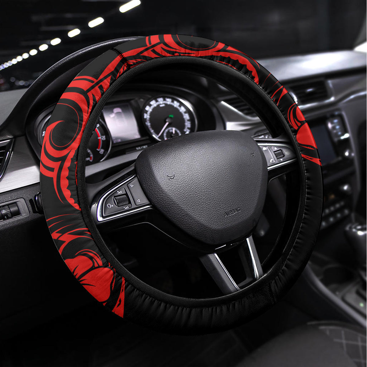 Hawaii Fish Hook Steering Wheel Cover Hibiscus Hawaii Tribal Tattoo Red Version LT01 Universal Fit Red - Polynesian Pride