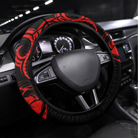 Hawaii Fish Hook Steering Wheel Cover Hibiscus Hawaii Tribal Tattoo Red Version LT01 Universal Fit Red - Polynesian Pride