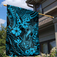 Hawaii Fish Hook Garden Flag Hibiscus Hawaii Tribal Tattoo Sky Blue Version LT01 - Polynesian Pride