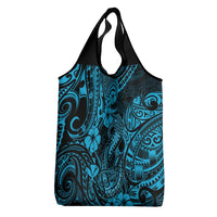 Hawaii Fish Hook Grocery Bag Hibiscus Hawaii Tribal Tattoo Sky Blue Version LT01 - Polynesian Pride