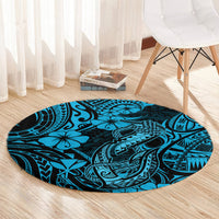 Hawaii Fish Hook Round Carpet Hibiscus Hawaii Tribal Tattoo Sky Blue Version LT01 - Polynesian Pride