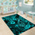 Hawaii Fish Hook Area Rug Hibiscus Hawaii Tribal Tattoo Turquoise Version LT01 - Polynesian Pride