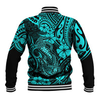 Hawaii Fish Hook Baseball Jacket Hibiscus Hawaii Tribal Tattoo Turquoise Version LT01 - Polynesian Pride