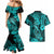 Hawaii Fish Hook Couples Matching Mermaid Dress and Hawaiian Shirt Hibiscus Hawaii Tribal Tattoo Turquoise Version LT01 - Polynesian Pride