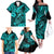 Hawaii Fish Hook Family Matching Off Shoulder Long Sleeve Dress and Hawaiian Shirt Hibiscus Hawaii Tribal Tattoo Turquoise Version LT01 - Polynesian Pride