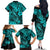 Hawaii Fish Hook Family Matching Off Shoulder Long Sleeve Dress and Hawaiian Shirt Hibiscus Hawaii Tribal Tattoo Turquoise Version LT01 - Polynesian Pride