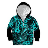 Hawaii Fish Hook Kid Hoodie Hibiscus Hawaii Tribal Tattoo Turquoise Version LT01 - Polynesian Pride