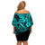 Hawaii Fish Hook Off Shoulder Short Dress Hibiscus Hawaii Tribal Tattoo Turquoise Version LT01 - Polynesian Pride