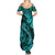 Hawaii Fish Hook Summer Maxi Dress Hibiscus Hawaii Tribal Tattoo Turquoise Version LT01 - Polynesian Pride