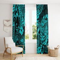 Hawaii Fish Hook Window Curtain Hibiscus Hawaii Tribal Tattoo Turquoise Version LT01 - Polynesian Pride