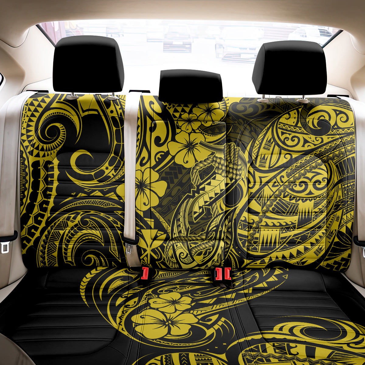 Hawaii Fish Hook Back Car Seat Cover Hibiscus Hawaii Tribal Tattoo Yellow Version LT01 - Polynesian Pride