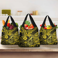 Hawaii Fish Hook Grocery Bag Hibiscus Hawaii Tribal Tattoo Yellow Version LT01 3-pack One Size Yellow - Polynesian Pride