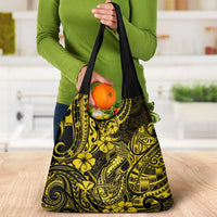 Hawaii Fish Hook Grocery Bag Hibiscus Hawaii Tribal Tattoo Yellow Version LT01 - Polynesian Pride