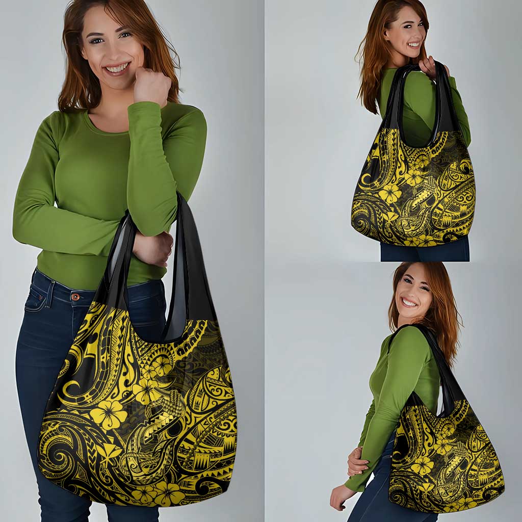 Hawaii Fish Hook Grocery Bag Hibiscus Hawaii Tribal Tattoo Yellow Version LT01 - Polynesian Pride