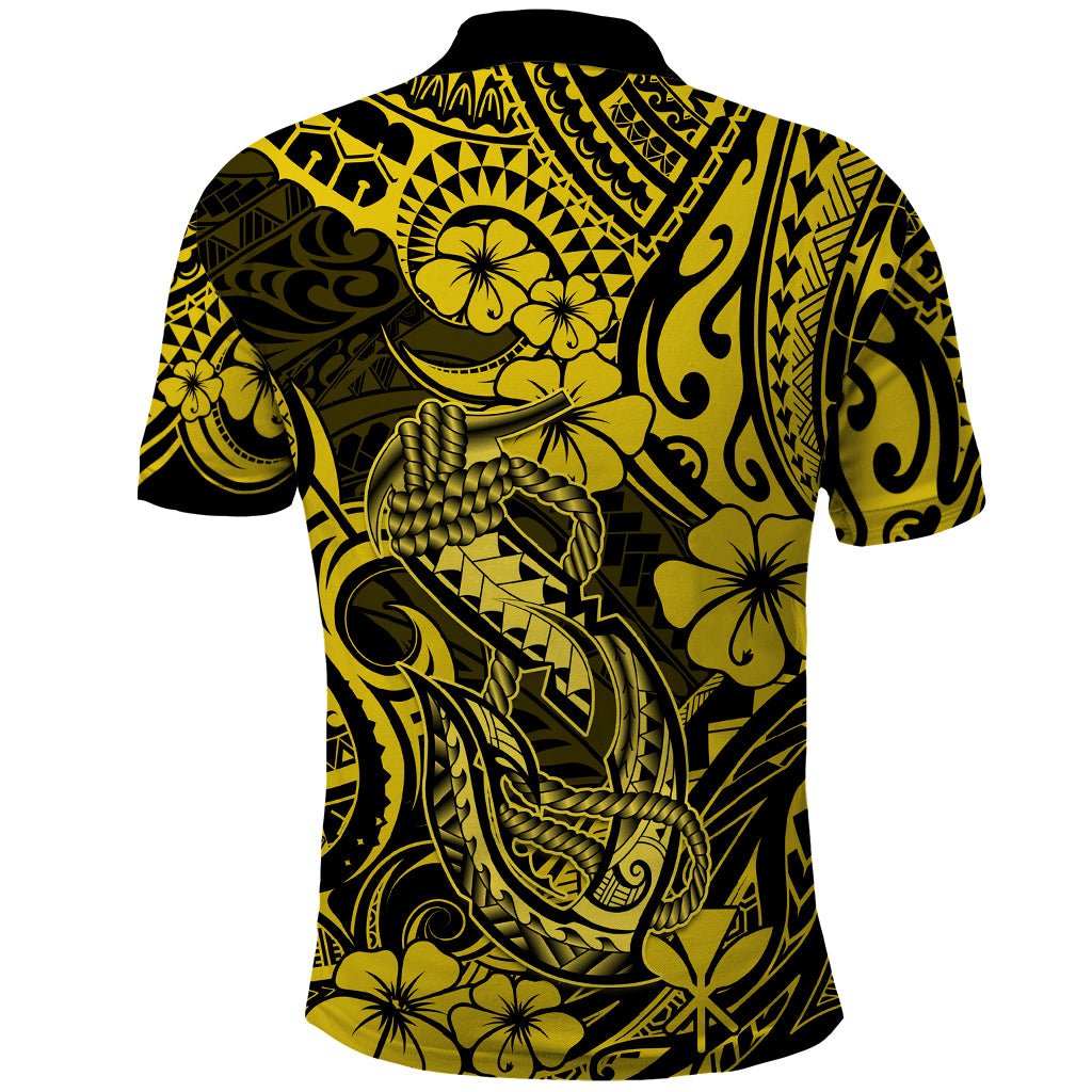 Hawaii Fish Hook Polo Shirt Hibiscus Hawaii Tribal Tattoo Yellow Version LT01 - Polynesian Pride