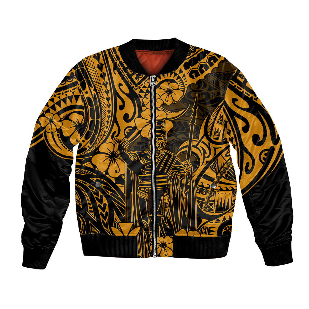 Hawaii King Kamehameha Bomber Jacket Polynesian Pattern Gold Version LT01 Unisex Gold - Polynesian Pride