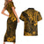 Hawaii King Kamehameha Couples Matching Short Sleeve Bodycon Dress and Hawaiian Shirt Polynesian Pattern Gold Version LT01 - Polynesian Pride