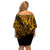 Hawaii King Kamehameha Off Shoulder Short Dress Polynesian Pattern Gold Version LT01 - Polynesian Pride