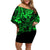 Hawaii King Kamehameha Off Shoulder Short Dress Polynesian Pattern Green Version LT01 Women Green - Polynesian Pride