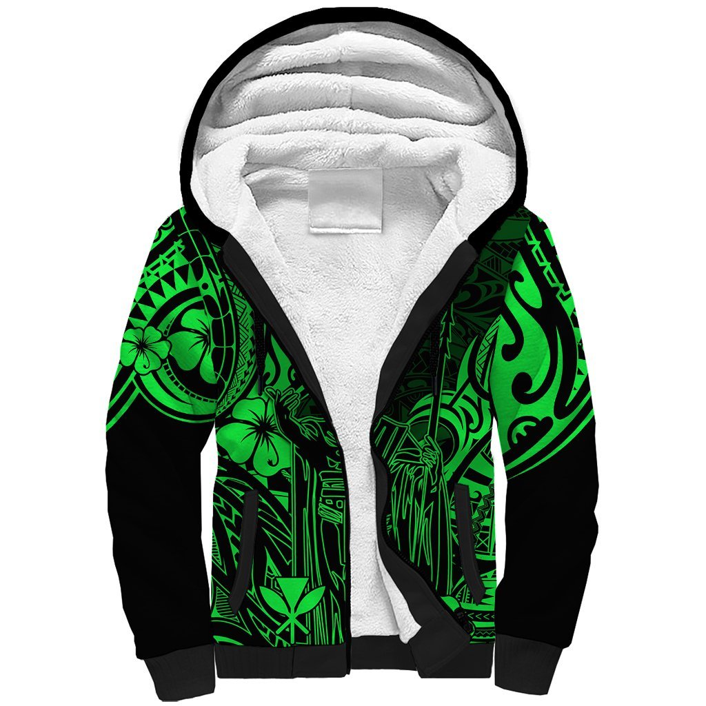 Hawaii King Kamehameha Sherpa Hoodie Polynesian Pattern Green Version LT01 Unisex Green - Polynesian Pride
