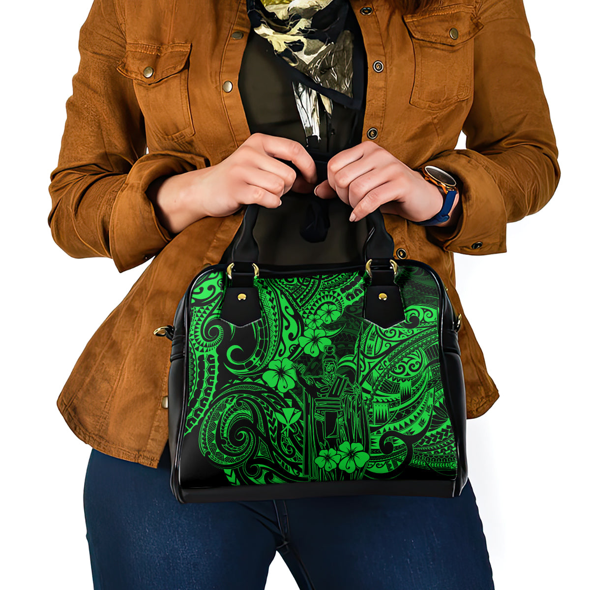 Hawaii King Kamehameha Shoulder Handbag Polynesian Pattern Green Version LT01 - Polynesian Pride