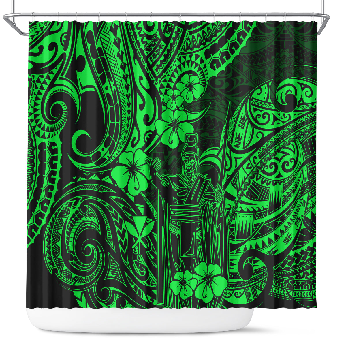 Hawaii King Kamehameha Shower Curtain Polynesian Pattern Green Version LT01 Green - Polynesian Pride