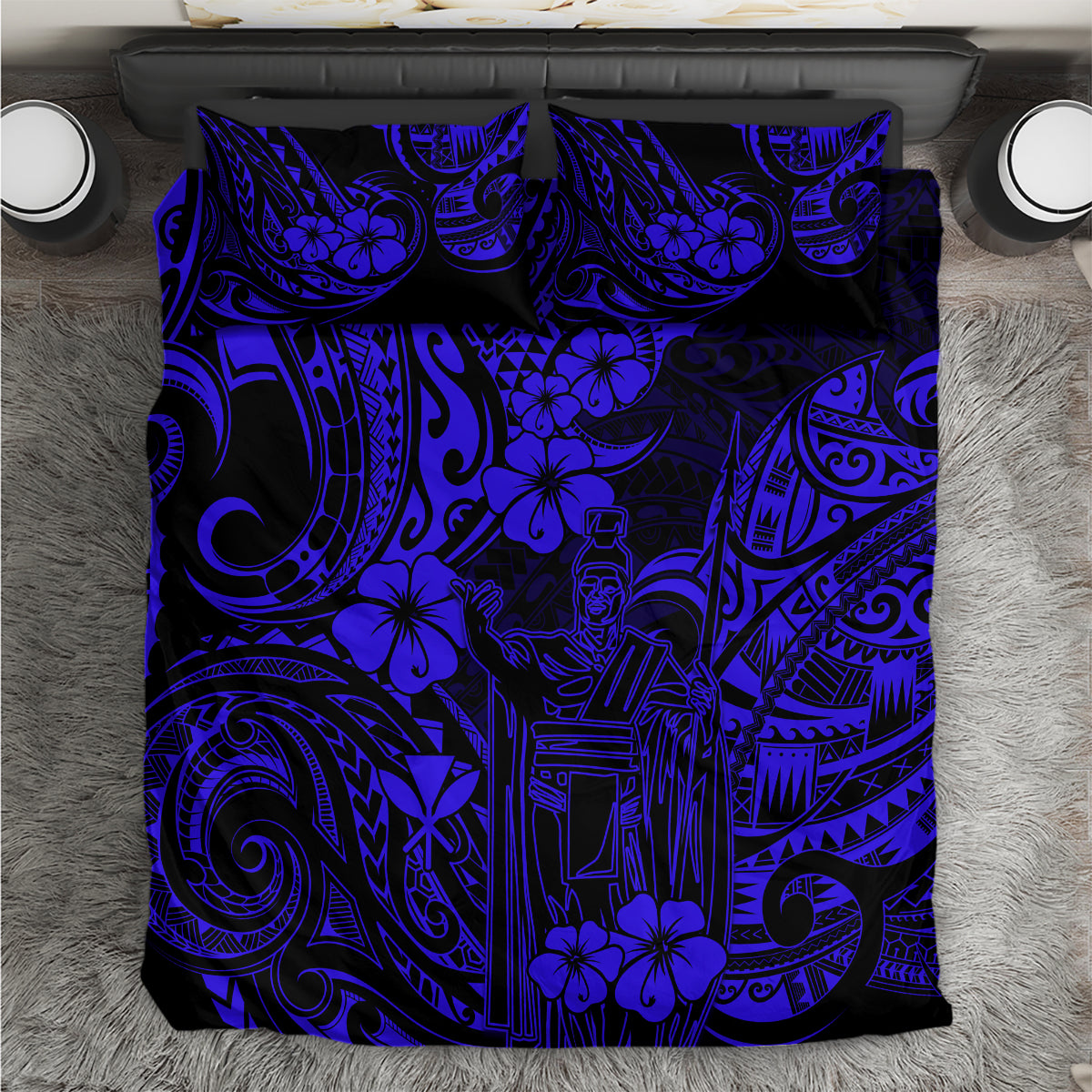 Hawaii King Kamehameha Bedding Set Polynesian Pattern Navy Blue Version LT01 Blue - Polynesian Pride