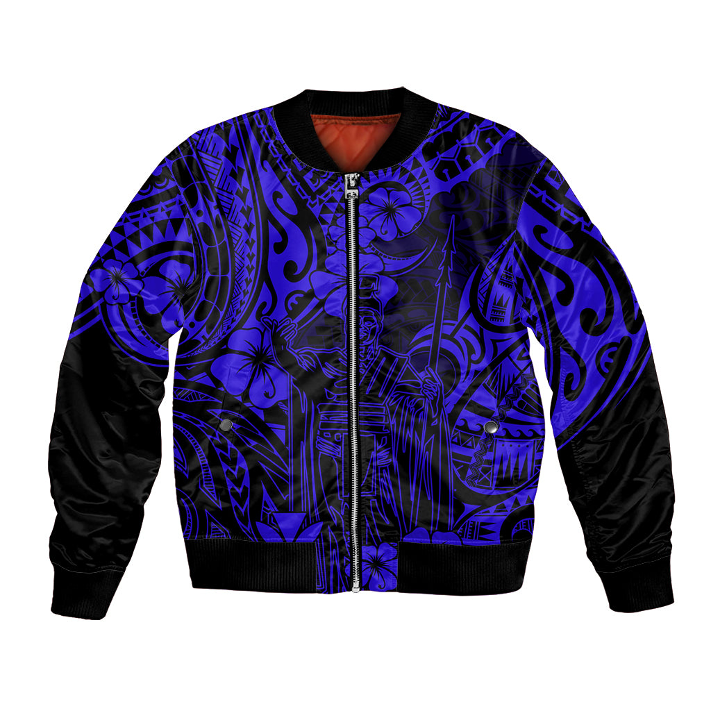 Hawaii King Kamehameha Bomber Jacket Polynesian Pattern Navy Blue Version LT01 Unisex Blue - Polynesian Pride