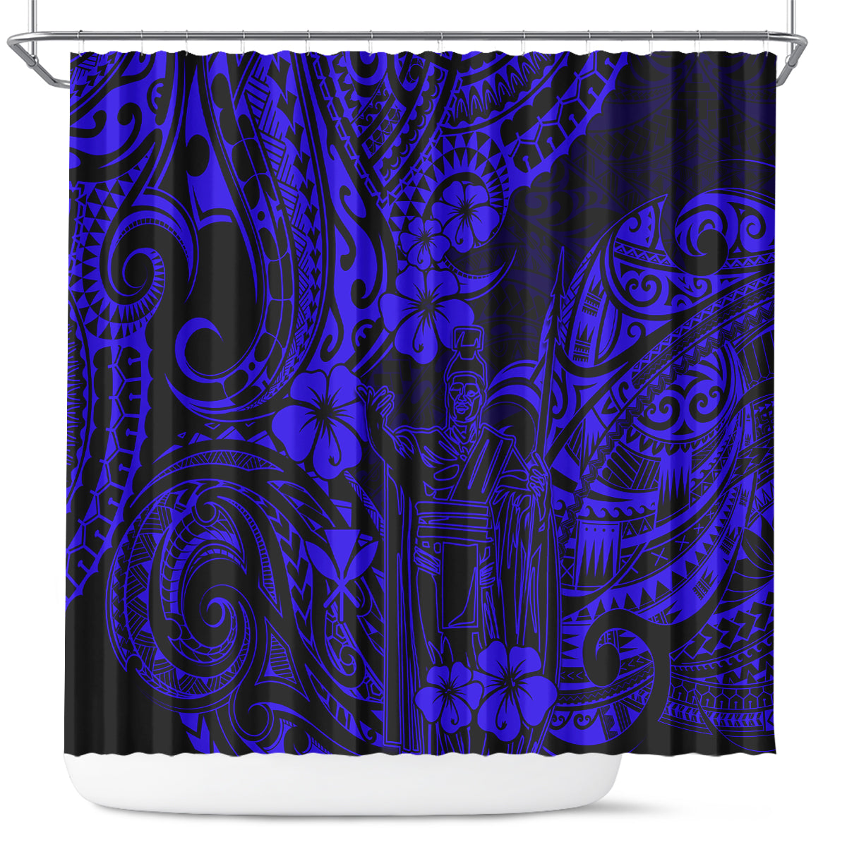 Hawaii King Kamehameha Shower Curtain Polynesian Pattern Navy Blue Version LT01 Blue - Polynesian Pride