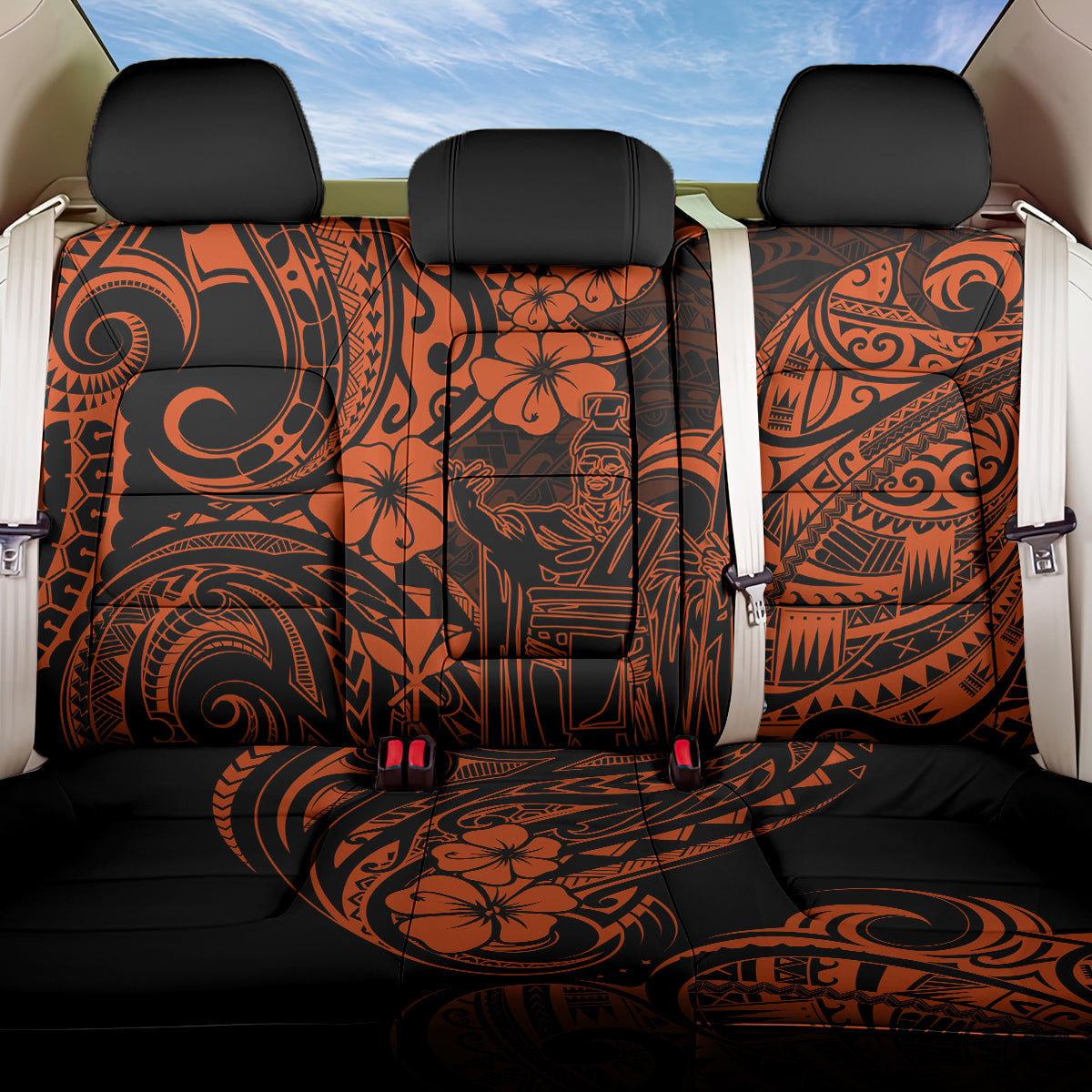 Hawaii King Kamehameha Back Car Seat Cover Polynesian Pattern Orange Version