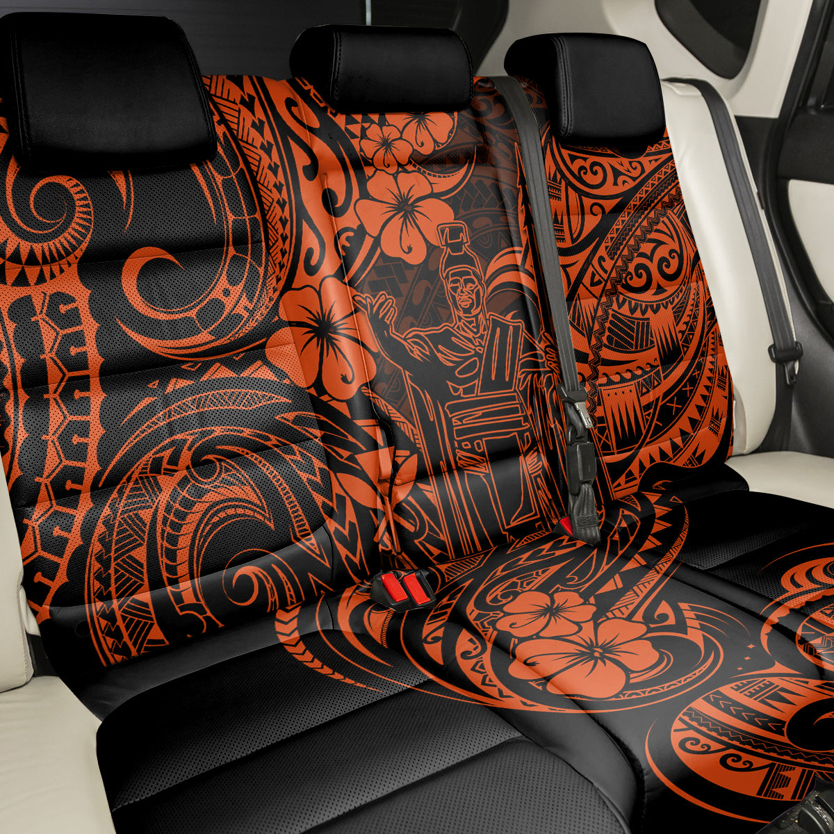 Hawaii King Kamehameha Back Car Seat Cover Polynesian Pattern Orange Version LT01 - Polynesian Pride