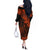 Hawaii King Kamehameha Off The Shoulder Long Sleeve Dress Polynesian Pattern Orange Version LT01 - Polynesian Pride