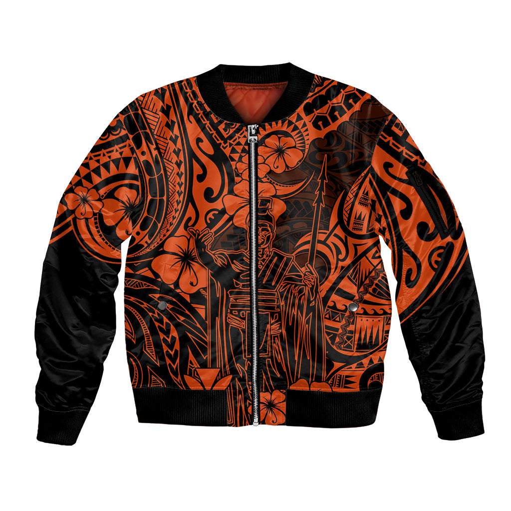 Hawaii King Kamehameha Sleeve Zip Bomber Jacket Polynesian Pattern Orange Version LT01 Unisex Orange - Polynesian Pride