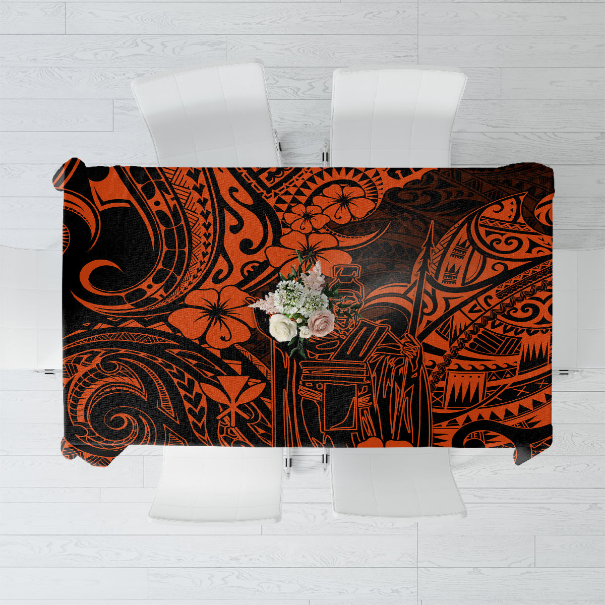 Hawaii King Kamehameha Tablecloth Polynesian Pattern Orange Version LT01 Orange - Polynesian Pride