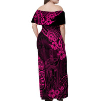 Hawaii King Kamehameha Off Shoulder Maxi Dress Polynesian Pattern Pink Version LT01 - Polynesian Pride