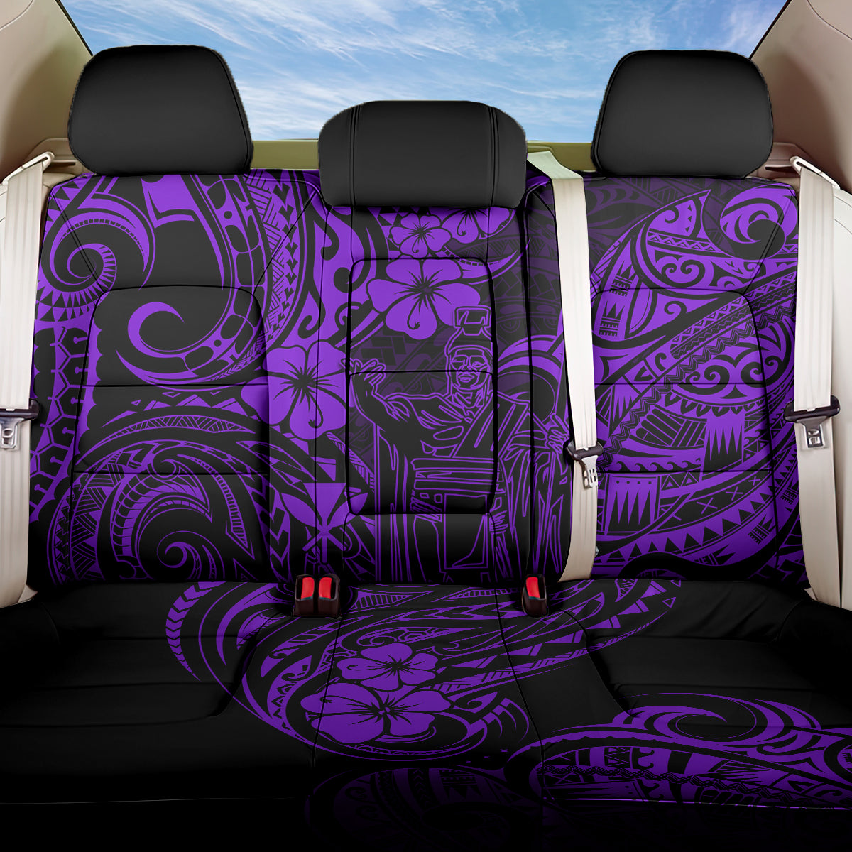 Hawaii King Kamehameha Back Car Seat Cover Polynesian Pattern Purple Version