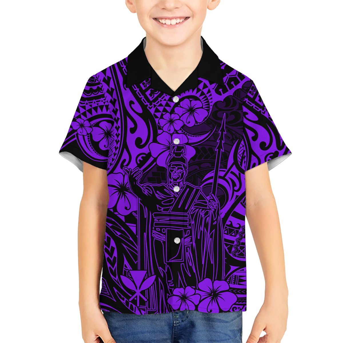Hawaii King Kamehameha Hawaiian Shirt Polynesian Pattern Purple Version LT01 - Polynesian Pride