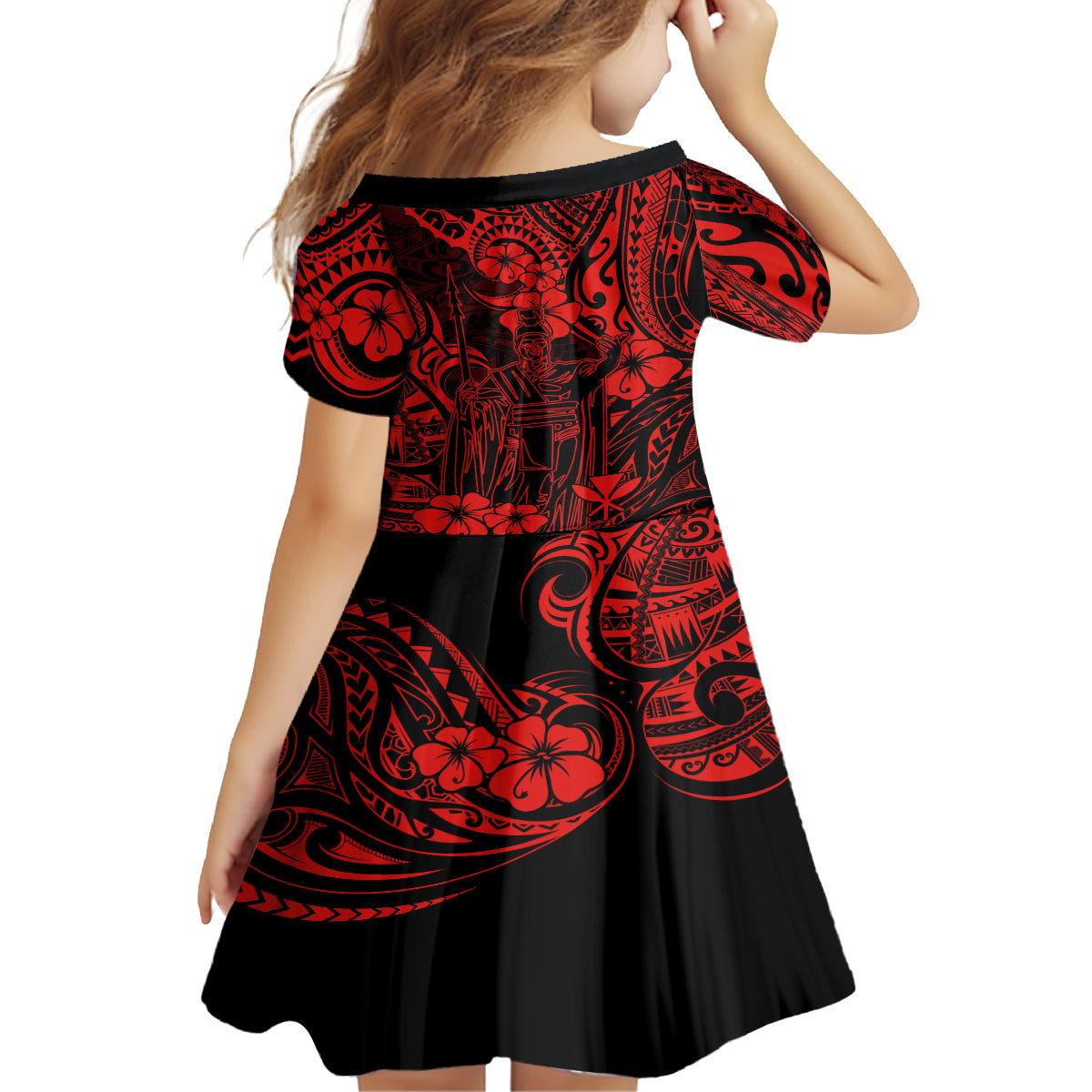 Hawaii King Kamehameha Kid Short Sleeve Dress Polynesian Pattern Red Version LT01 - Polynesian Pride