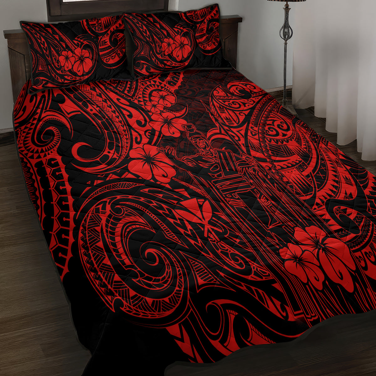 Hawaii King Kamehameha Quilt Bed Set Polynesian Pattern Red Version LT01 - Polynesian Pride