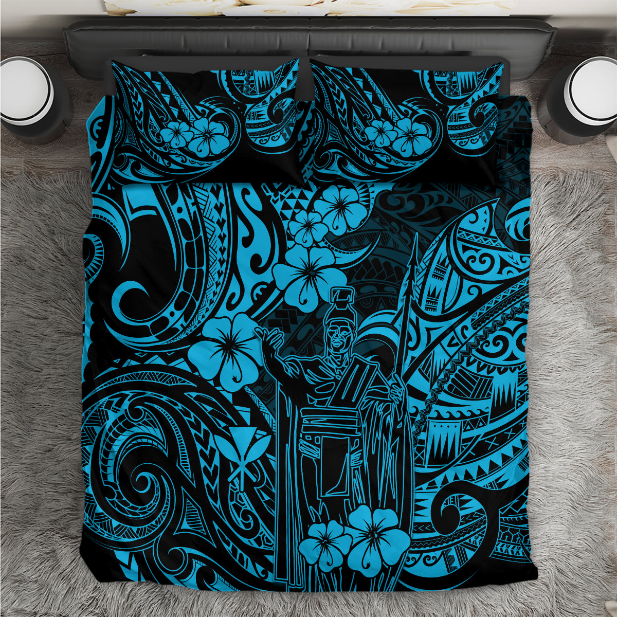 Hawaii King Kamehameha Bedding Set Polynesian Pattern Sky Blue Version LT01 Blue - Polynesian Pride