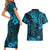 Hawaii King Kamehameha Couples Matching Short Sleeve Bodycon Dress and Hawaiian Shirt Polynesian Pattern Sky Blue Version LT01 - Polynesian Pride