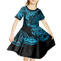 Hawaii King Kamehameha Kid Short Sleeve Dress Polynesian Pattern Sky Blue Version LT01 - Polynesian Pride