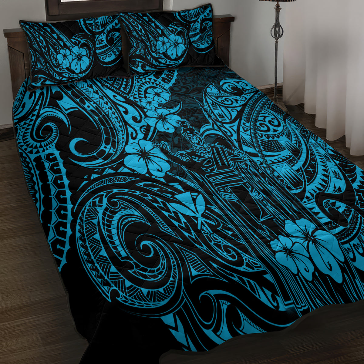 Hawaii King Kamehameha Quilt Bed Set Polynesian Pattern Sky Blue Version LT01 - Polynesian Pride