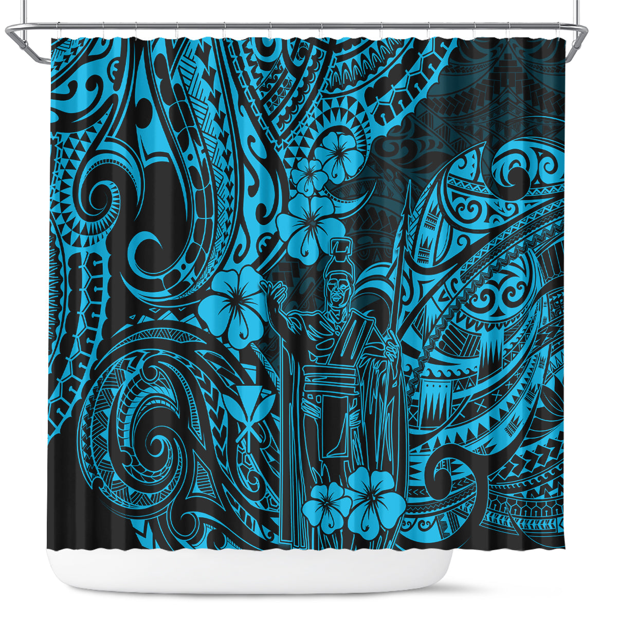 Hawaii King Kamehameha Shower Curtain Polynesian Pattern Sky Blue Version LT01 Blue - Polynesian Pride