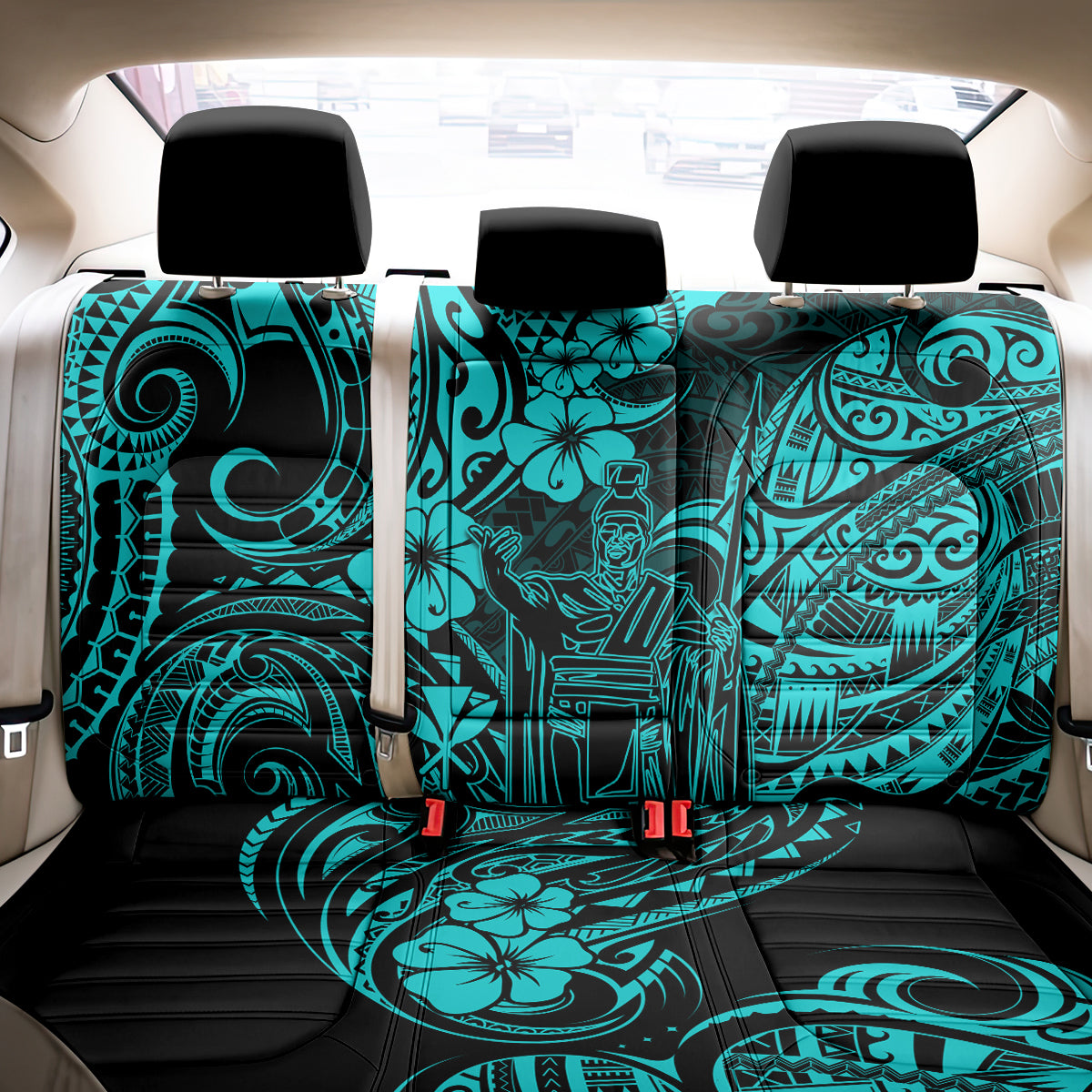 Hawaii King Kamehameha Back Car Seat Cover Polynesian Pattern Turquoise Version LT01 - Polynesian Pride