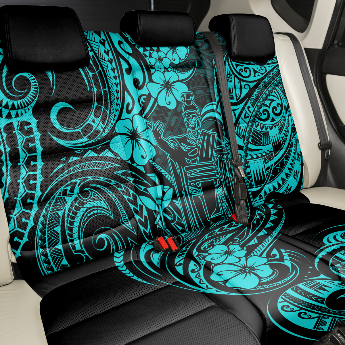 Hawaii King Kamehameha Back Car Seat Cover Polynesian Pattern Turquoise Version LT01 - Polynesian Pride