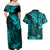 Hawaii King Kamehameha Couples Matching Off Shoulder Maxi Dress and Hawaiian Shirt Polynesian Pattern Turquoise Version LT01 - Polynesian Pride